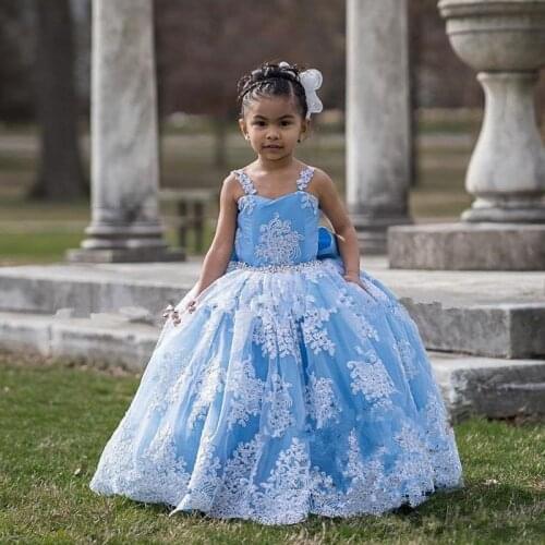 Princess Flower Girls Dresses For Weddings 2020 Lace Crystals Girls Brithday Pageant Ball Gown First Holy Communion Gown