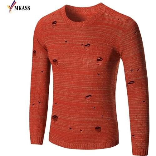 Casual Slim Fit Sweater Men Classic Black Scratches Pullover Men Solid Color O-Neck Pull Homme