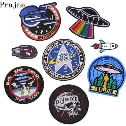 Prajna Ironing Patches Military UFO Space Patch Stalker Astronaut Alien Iron On Cheap Embroidered Patches For Clothes Fabric