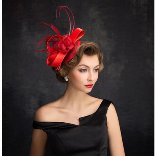 New Women Red Fedoras Hat Lady European American All-match Adult Bride Cap Feather Headwear Melbourne Cup Female Girl Caps H6806