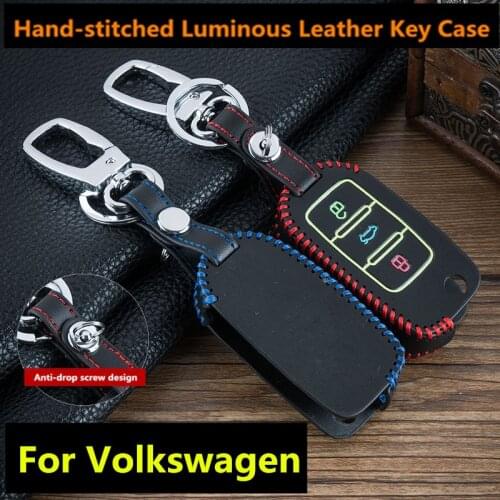 Luminous 3 Buttons Leather Car Flip Key Cover Remote Fob Holder Case Shell For VW Volkswagen Jetta Golf 4 5 6 Polo Bora Passat B