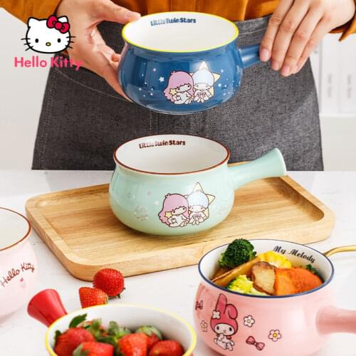 TAKARA TOMY HelloKitty Ceramic Handle Bowl Home Breakfast Oatmeal Noodle Soup Baked Rice Bowl Single Handle Tableware