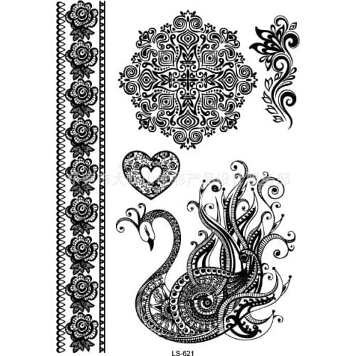 Waterproof Temporary Tattoo Sticker black lace with flower totem tatto stickers flash tatoo fake tattoos for girl women