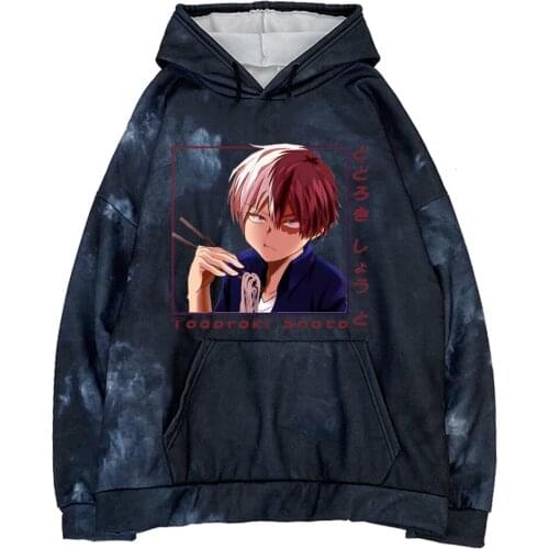 Tiedye Hoodie Sweatshirts Harajuku My Hero Academia Mens Women Loog Sleeve Pullovers Kawaii Foodie Todoroki Shoto Casual Hoodie