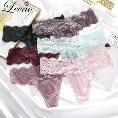 LEVAO New Women Sexy Lace Transparent Panties G-Thongs Girls Low Waist Sexy Underwear Thongs Female Temptation Hot T-Pants
