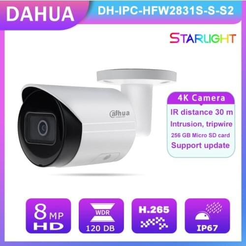 Dahua CCTV Camera Video Surveillance 8MP IPC-HFW2831S-S-S2 SD Card Slot 30M IR IVS IP67 Starlight Night Vision Full Color Webcam