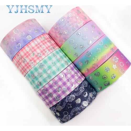 YJHSMY I-19326-808 25mm 10yards laser Silver cute cartoon love Printed grosgrain ribbon DIY handmade headdres wedding gift wrap