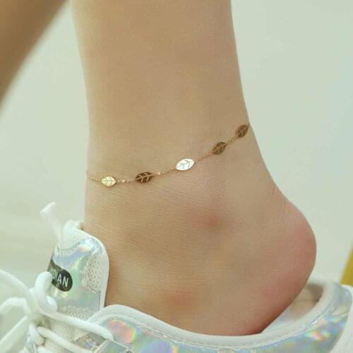 JHSL Female Anklets Leaf Charm Rsoe Gold Color Stainless Steel Fashion Jewelry Foot Ankle Bracelets for Women
