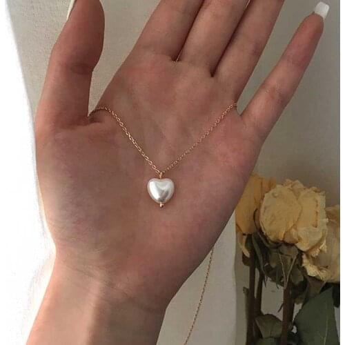 New 2021 Fashion Sweet Girls Elegant Pearl Heart Pendant Necklace For Women Students Party Choker Jewelry Gifts