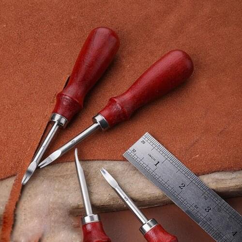 0.8/1.0/1.2/1.5mm DIY Leather Edge Beveler Skiving Beveling Knife Cutting Hand Craft Tool with Wood Handle