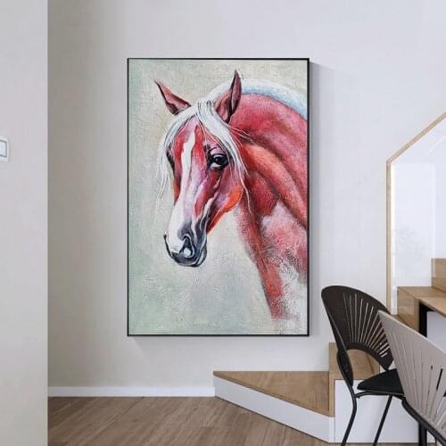 100% Hand Painted Wall Pictures Wall Art Oil Painting Red Horse Modern Simplicity Abstract Room Decoration Large Size No Frame