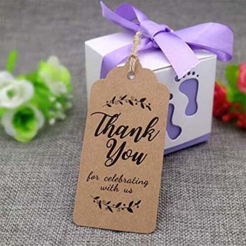 100 Pcs kraft Paper Label Sticker Tags Thank you For Celebrating With Us Hang Tag Cards With 20 Meters Natural Twine For Party