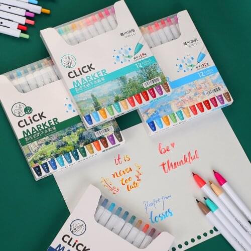 12 Pcs/Set Press Anti-dry Marker Pens Stationery Creative Student Art Sketch Pens Kawaii Drawing Watercolor Pens School Supplies