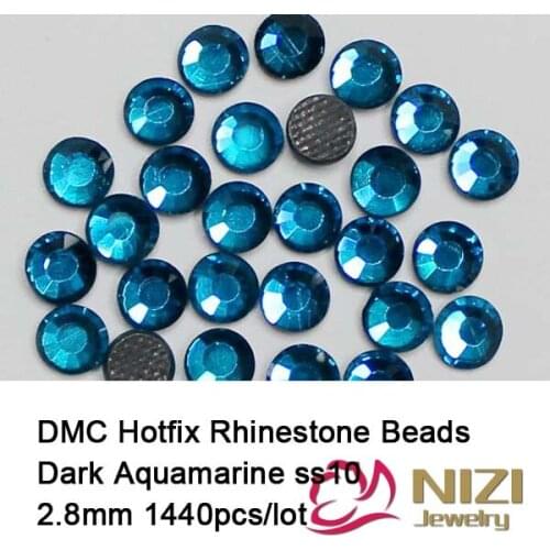 1440 pcs ss10 dark aquamarine Free shipping DMC hot fix rhinestones flat back rhinestones High Quality