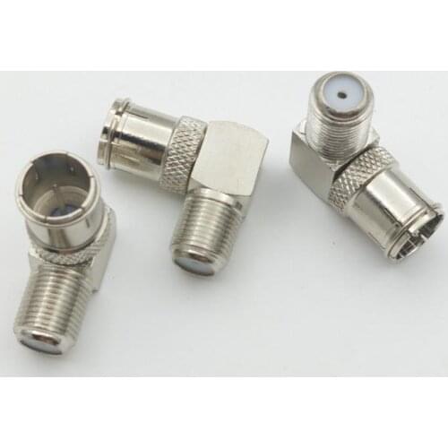 50PCS COPPER F Type Female Screw to F Male Push On Right Angle FOR TV Adaptor
