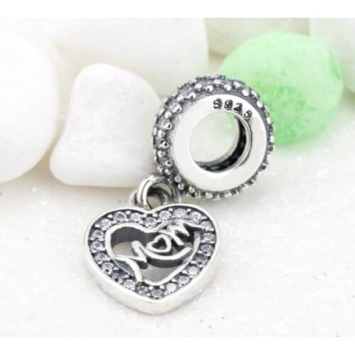 925 Sterling Silver I Love My Mom Heart Dangle Charm Fits Chain Bracelet For Jewelry Making