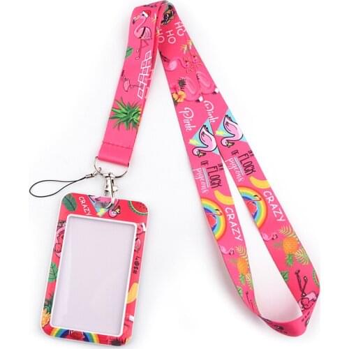 JF0136 Pink Bird Lanyards ID Badge Holder Keychain ID Card Passport Gym Badge Holder Lanyard Key Holder