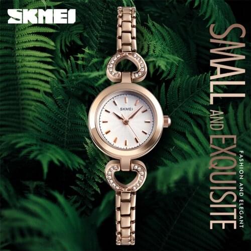 SKMEI Casual Women Female Quartz Watch Alloy Strap Waterproof Girl Ladies Wristwatch Relogio Feminino 1408 Rose Gold Silver