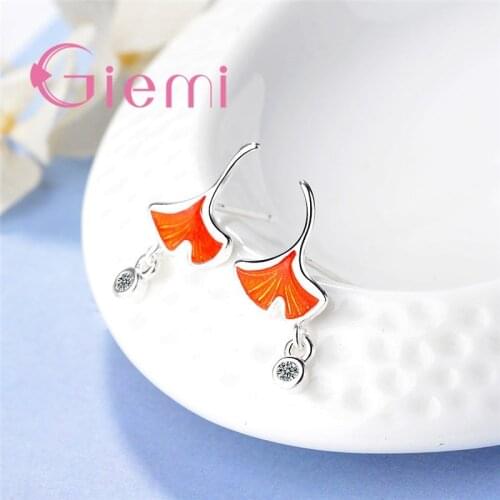 Fancinating New Design Ginkgo Biloba Latest Model 925 Sterling Silver Rhinestone For Women Fashion Jewelry Stud Earrings