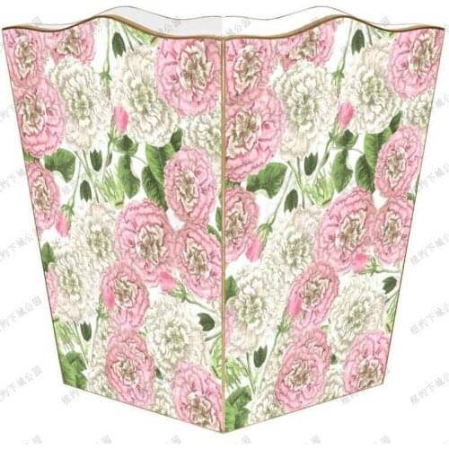 Import Old House Xinguang Pink Carnation Wave Wooden Trash Bin Tissue Box