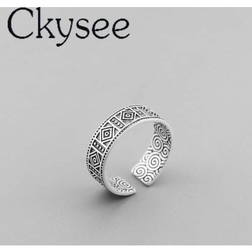Ckysee 100% 925 Sterling Silver Vintage Distressed Antique Ring Adjustable Opening Ring Dia 18mm 925 Silver Jewelry