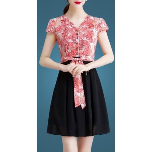 Fake Two Piece Fashion Suit New Womens Dress Sexy Summer Intellectual Elegance Floral Cocktail Dresses 9160