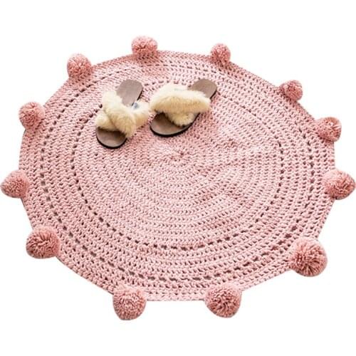 Rug Handmade Style Bedroom Carpet Wool Woven Solid Color Round Decorative Floor Mat Bedroom Bedside Bay Living Room Carpet