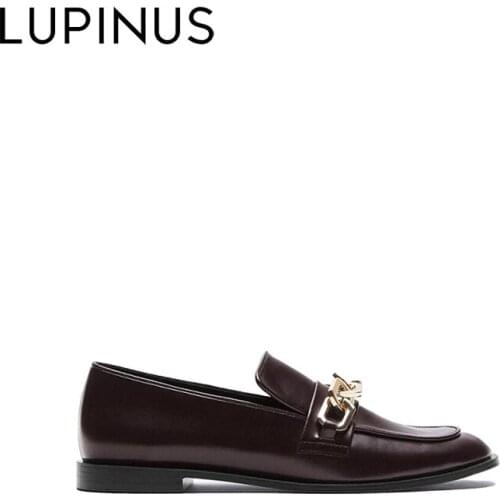 LUPINUS Gold Chain Design Women Flat Shoes 2021 New Retro British Style Women Lazy Shoes Spring Casual Women Loafers Shoe