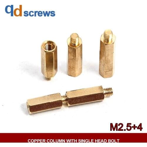 M2.5+4 Copper hex isolation column with internal and external thread Hexagonal Copper Column with Single Head bolt YJT 1045