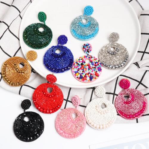 Fashion Women Handmade Beads Big round drop Earrings Fringed Tassel Large Statement Earrings INS Jewelry 2019