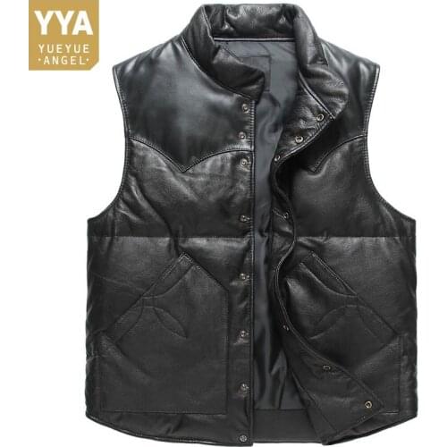 Fashion Winter Warm Classic High Quality Slim Real Leather Sheepskin Vest Genuine Leather White Duck Down Jacket Mens Vest Coats