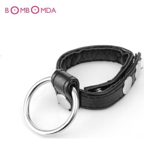 Scrotum Bondage Belt With Metal Ring PU Leather Male Chastity Device Cock Ball Bondage BDSM Adult Sex Toy for Men