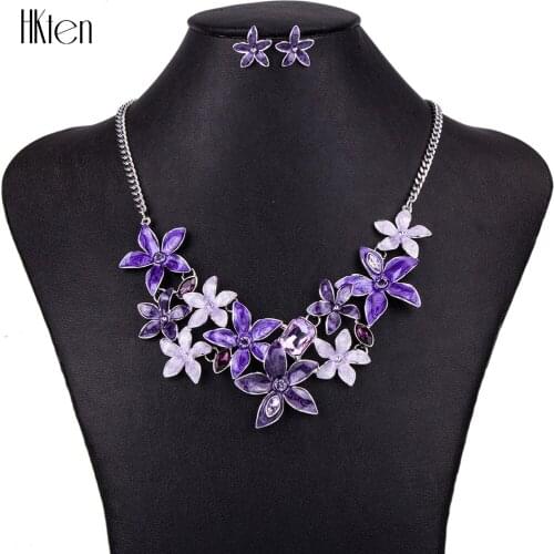 MS1504418 Fashion Jewelry Sets Hight Quality 5 Colors Necklace Sets For Women Jewelry Silver Plate Crystal Unique Flower Design