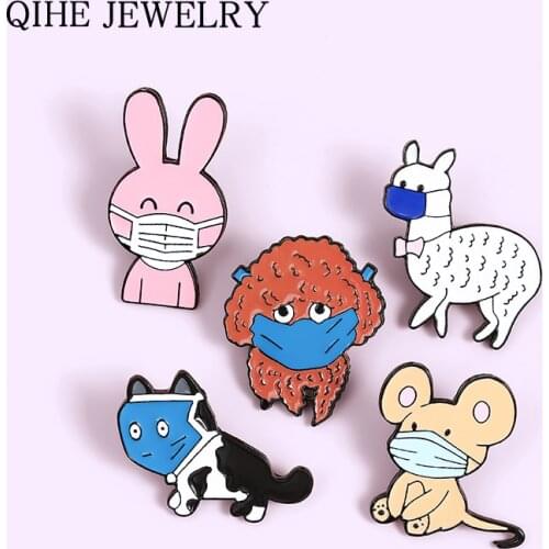 Cartoon Funny Animals Enamel Pins Cute Cat Dog Rabbit Rat Brooches Bag Lapel Pin Badges Jewelry for Kids Friends Wholesale