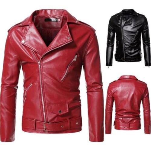 Motorcycle mens leather jacket European and American leisure plus size oblique zipper epaulette red rock jaqueta masculina