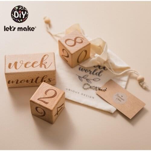 Lets Make 3PCS/Set Log Block Baby Milestone Square Letter Engraved Wood Infants Bathing Gift Newborn Photography Calendar