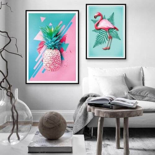 Wall Art Modern Nordic Pink Pineapple Flamingo Canvas Painting Plant Picture Posters and Prints for Kids Living Room Decoration