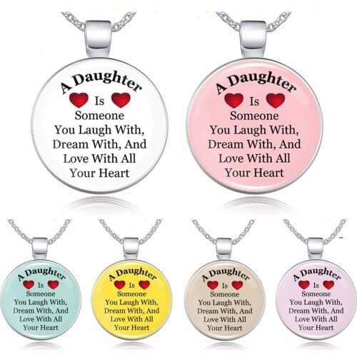 Daughter Charms Brithday Gift Necklace Cabochon Glass Mom to Daughter Letter Picture Pendant Handmade Long Necklaces Jewelry