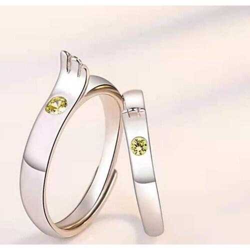 Couple Wing Couple Rings Copper Polish Adjustable Lovers Ring for Lovers