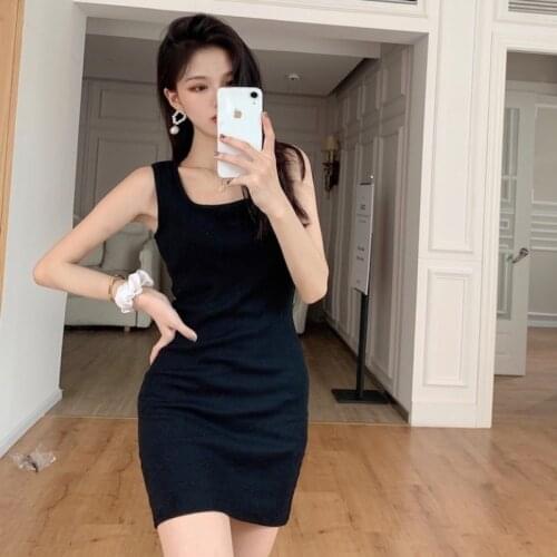 Off Shoulder Dresses for Women O-neck Sexy Style Summer Black Bodycon Dress Streetwear Sleeveless Korean Clothes Fashion