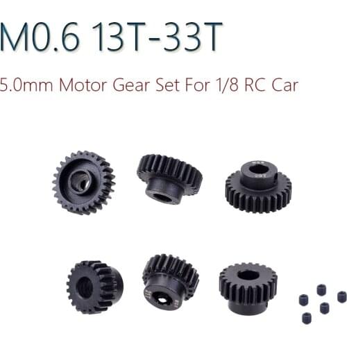 M0.6 Motor Gear 5.0mm 17T 18T 19T 20T 21T 22T 23T 24T 25T 26T 27T 28T Steel Pinion Motor Gear Combo Set for RC 1/8 Car