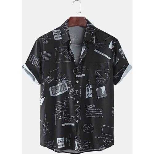 Mens Lapel Trend Printing Shirt Summer Casual National Comic Retro Cartoon Printing Short-sleeved Shirt Mens Clothing Shirt