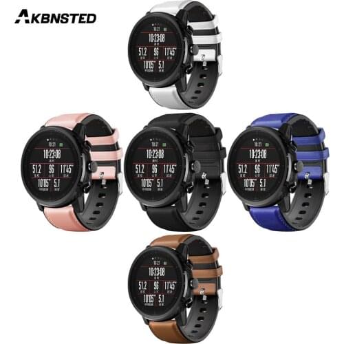 AKBNSTED 22mm Genuine Leather Silicone Strap For Huawei Watch GT For Samsung Galaxy Watch 46mm Bracelet Watchband Accessories