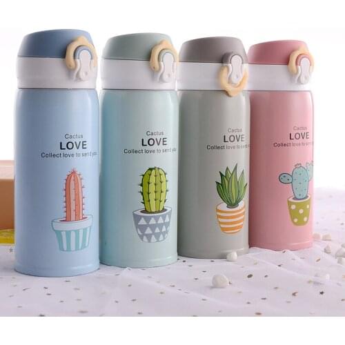 350ml Cute Thermos Bottle Coffee Mug Press Bounce Stainless Steel Water Bottle Car Office Vacuum Flask Water Cup