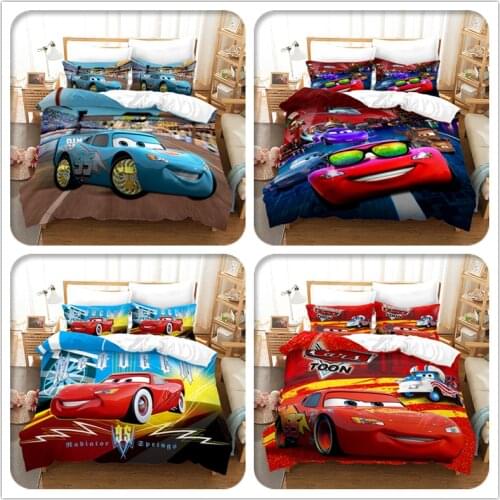 Blue McQueen Cartoon Bedding Set Disney Cars Digital Print Duvet Cover Sets Pillowcase Boys Girls Bed Linen Set Queen King Size