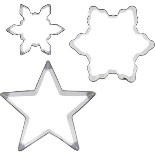 Snowflakes, Five-pointed star shaped 3 piece biscuit cutting molds, baking tools, cake decorating soft candy tools