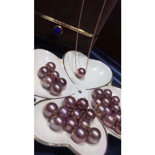 Solid 925 Sterling Silver Round 11-12mm Nature Fresh Water Purple Pearls Necklaces for Women Fine Birthday Gifts