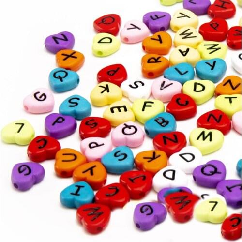 Solid Colors Acrylic Heart Shape Letters Beads 4*11mm 1200pcs DIY Bracelet Spacer Alphabet Beading Material Plastic Lucite Beads