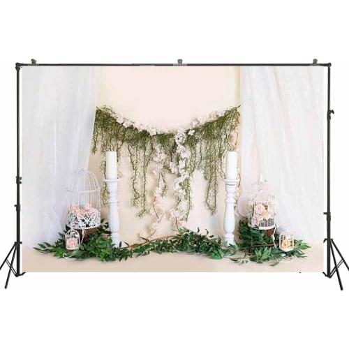 Spring Photography Backdrop Baby Girl Cake Smash Portrait Background Easter Day Rose Flowers Rattans Curtain Decors Studio Photo