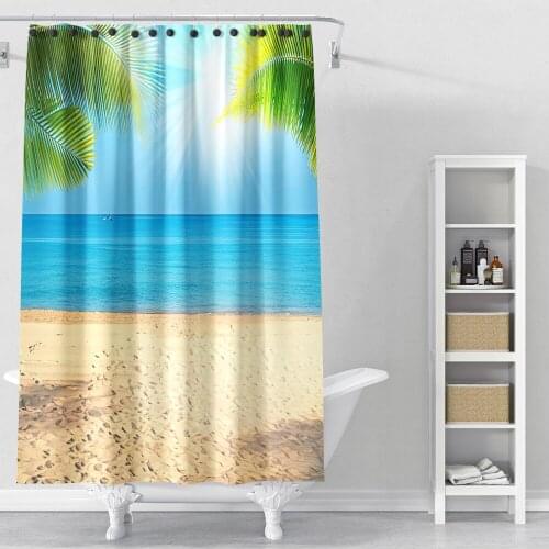 Summer Sandy Beach Style 3D Print Waterproof Shower Curtains Home Tropical plants Decoration Bathroom Polyester Fabric Adult